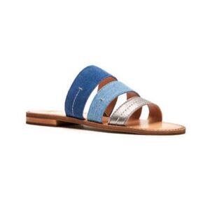 Frye and Co Womens Evie Slip On Sandals Flat Slide 3 Straps Casual Blue Size 6 M
